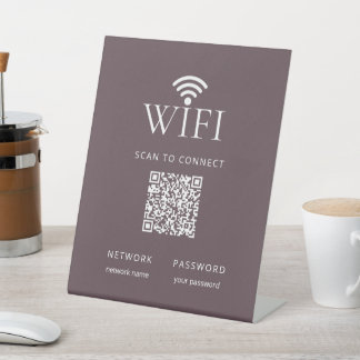 Modern Paars Bruin WiFi Netwerk Wachtwoord QR Code Reclamebord Met Voetstuk
