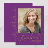 Modern Paars en Gold Minimalist Photo Afstuderen Kaart (Voorkant / Achterkant)