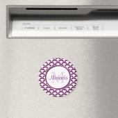 Modern Paars en Witte Schelpen Monogram en Naam Magneet (Insitu (Vaatwasser))