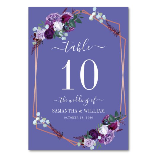 Modern Paars Floral Roos Gold Lijst Wedding Kaart (Achterkant)