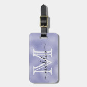 Modern Paars Folie Monogram Name Script Initiaal Bagagelabel (Voorkant verticaal)