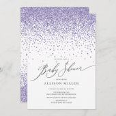 Modern Paars Glitter Girls Baby shower Kaart (Voorkant / Achterkant)