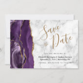 Modern Paars Gold Agate Marble Save the Date Kaart (Voorkant)