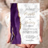 Modern Paars goudgedag marmer Wedding Kaart