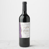 Modern Paars goudgedag marmer Wedding Wijn Etiket (Voorkant)