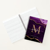 Modern Paars goudglitter Geode Monogram Notitieboek (Binnen)