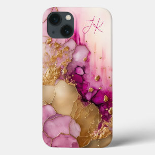 Modern Paars goudmarmer monogram op maat iPhone 13 Hoesje