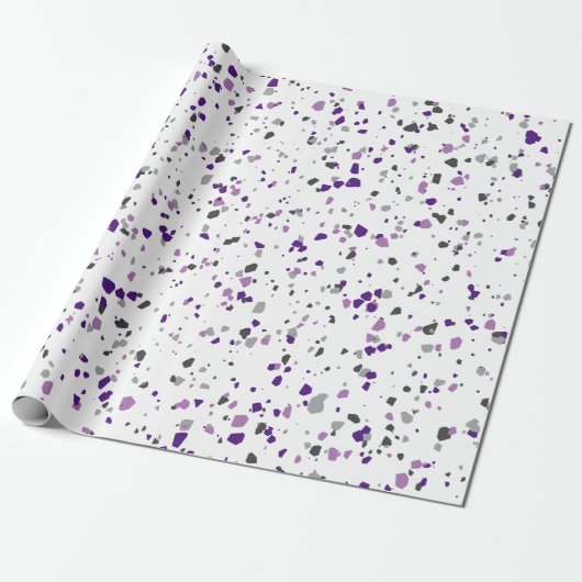 Modern Paars Gray Terrazzo Pattern Cadeaupapier (Uitgerold)
