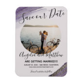 Modern Paars grijs Glitter Spark Save T Date Foto Magneet (Verticaal)