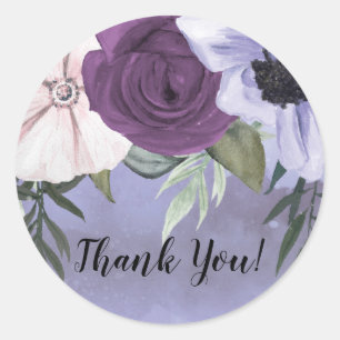 Modern Paars lavender Floral Waterverf Wedding Ronde Sticker