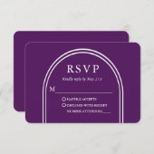Modern Paars  met stijlvolle Arch Wedding RSVP Kaartje (Voorkant / Achterkant)