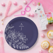 Modern Paars monogram - Bord Floral paper (Feest)