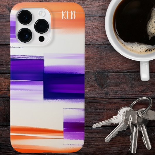 Modern Paars & Oranje Kwaststreken Monogram Case-Mate iPhone Case