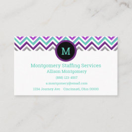 Modern Paars, roze, grijs en Blauwgroen. Chevron Visitekaartje