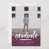 Modern paars script 3 foto stijlvol afstuderen kaart (Voorkant)