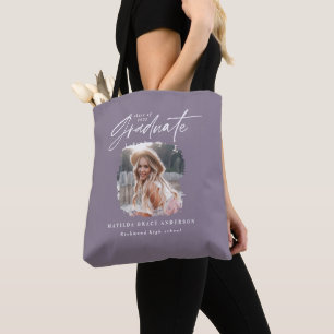 Modern paars script foto elegant afstuderen draagtas