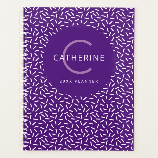 Modern Paars Sprinkle Pattern Monogram Name Plann Planner (Voorkant)