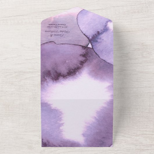 Modern paars viooltje all in one uitnodiging (Buitenkant)