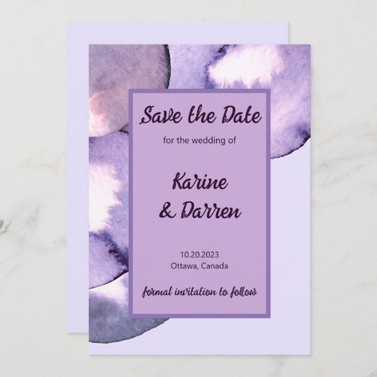 Modern paars viooltje save the date (Voorkant / Achterkant)
