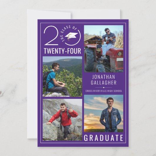 Modern Paarse Afstuderen 4 foto's Aankondiging (Voorkant)
