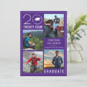 Modern Paarse Afstuderen 4 foto's Aankondiging (Staand voorkant)