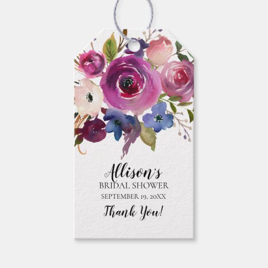 Modern Paarse Bloemen Vrijgezellenfeest Favor Gift Cadeaulabel (Voorkant)