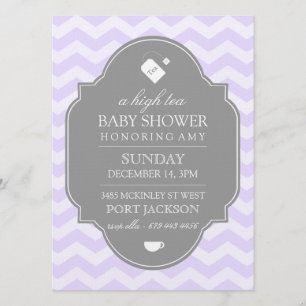 Modern Paarse Chevron High Tea Baby shower Uitnodi Kaart