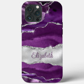 Modern Paarse en Silver Agaat Monogram Case-Mate iPhone Case (Achterkant)