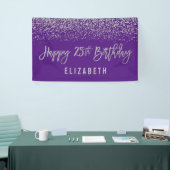 Modern Paarse Faux Silver Glitter 25th Birthday Spandoek (Beurs)