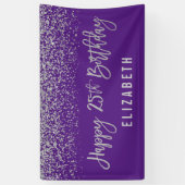 Modern Paarse Faux Silver Glitter 25th Birthday Spandoek (Verticaal)