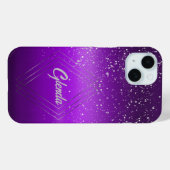 Modern Paarse geborsteld metaal met zilveren monog Case-Mate iPhone Case (Achterkant (horizontaal))