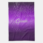 Modern Paarse geborsteld metaal met zilveren monog Theedoek (Verticaal)