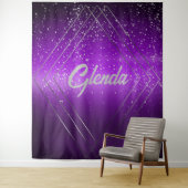 Modern Paarse geborsteld metaal met zilveren monog Wandkleed (In situ)