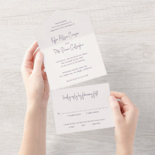 Modern Paarse handgeschreven script Elegant Weddin All In One Uitnodiging