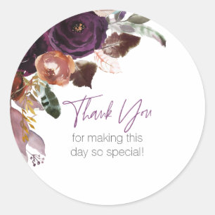 Modern Paarse Plum Floral Persoonlijk Dank je wel Ronde Sticker