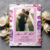 Modern Paarse Roze Bloesem Script Fotobruiloft Save The Date