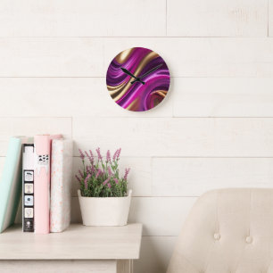 Modern-Paarse Roze en Goud- Ronde Klok