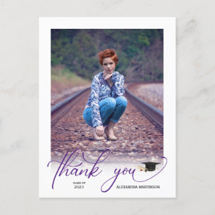 Modern Paarse script PhotoGraduation Bedankt Briefkaart