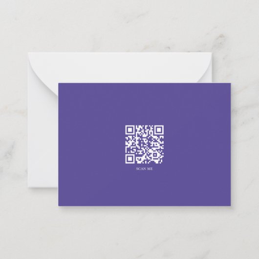 Modern Paarse Script QR-code De datum opslaan Notitiekaartje (Achterkant)