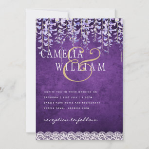 Modern Paarse Wisteria Lace Wedding Kaart