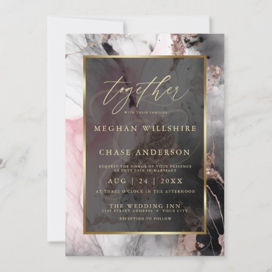 Modern Paint Abstract Roos Houtskool en Goud Kaart (Voorkant)