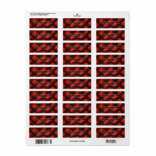 Modern Paint Red Black Plaid Christmas Etiket (Full Sheet)