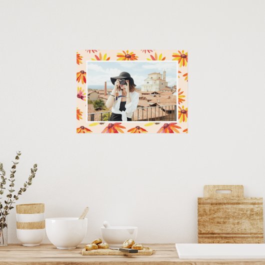 Modern Painted Orange Flowers Custom Photo Poster (Keuken)