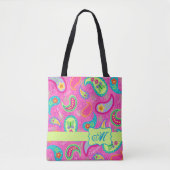 Modern Paisley Bright Roze Monogram op maat Draagtas (Voorkant)