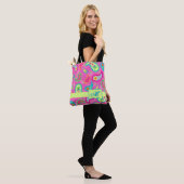 Modern Paisley Bright Roze Monogram op maat Draagtas (Op model)