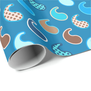 Modern Paisley Patroon, Cerulean Blue, Tan & Aqua Cadeaupapier