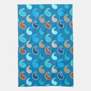 Modern Paisley Patroon, Cerulean Blue, Tan & Aqua Theedoek