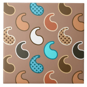 Modern Paisley Patroon, Taupe, Turquoise en Rust Tegeltje