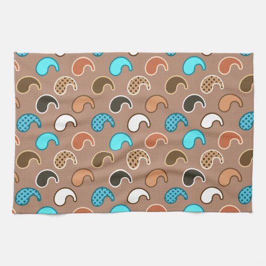 Modern Paisley Patroon, Taupe, Turquoise en Rust Theedoek (Horizontaal)