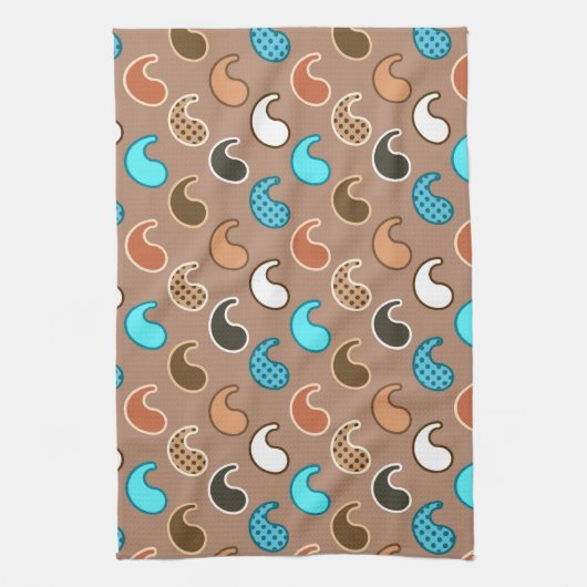 Modern Paisley Patroon, Taupe, Turquoise en Rust Theedoek (Verticaal)